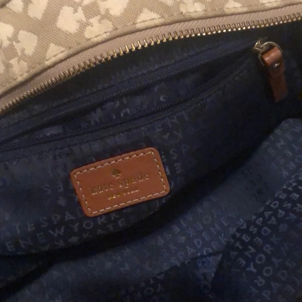 kate spade Beige Canvas Shoulder Bag with Pink and Orange Stripe